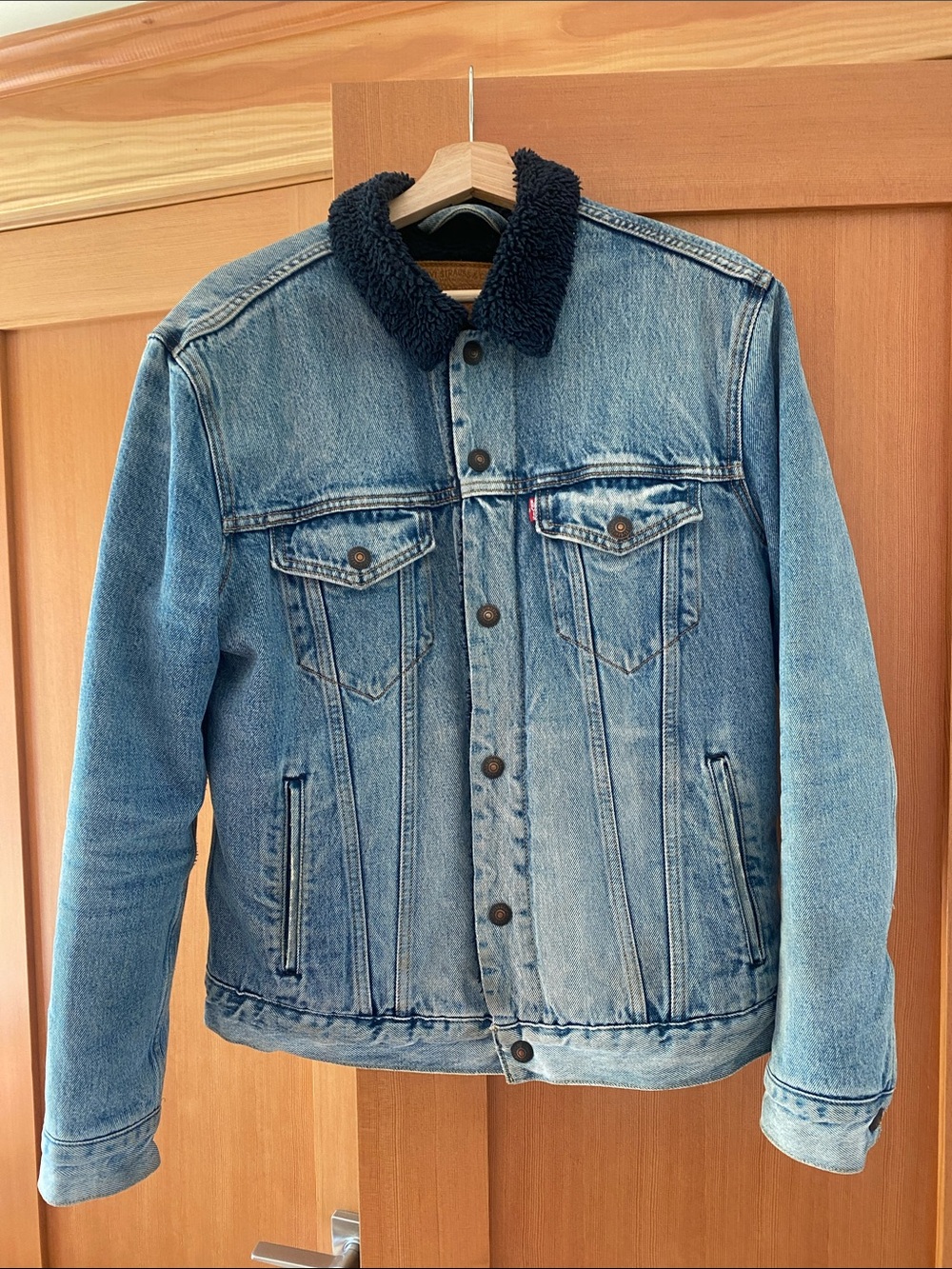 Levi's Light Blue Denim Jacket with Black Sherpa Collar